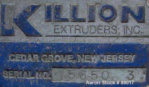 USED: Killion strand pelletizer, model 4"Pell. Approximate 4" diameter x 4" wide 20 blade helical rotor. (1) Rubber, (1) metal pneumatically adjustable pull roll. Driven by a 2 hp, 180 volt, 1750 rpm...