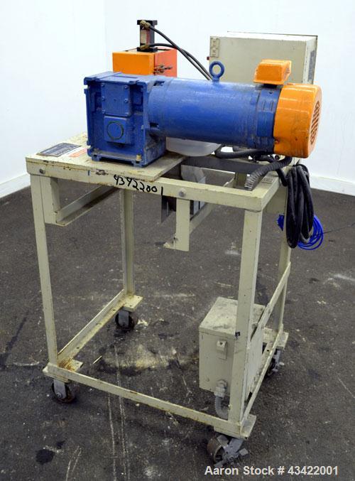 Used Killian Strand Pelletizer, Model 4" Pell. Approximate 4" diameter x 4" wide 20 blade helical rotor. (1) Rubber, (1) metal pneumatically adjustable pull roll. Driven by an approximate 2 hp DC mot...