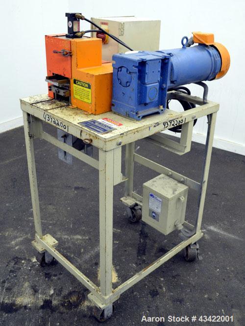 Used Killian Strand Pelletizer, Model 4" Pell. Approximate 4" diameter x 4" wide 20 blade helical rotor. (1) Rubber, (1) metal pneumatically adjustable pull roll. Driven by an approximate 2 hp DC mot...