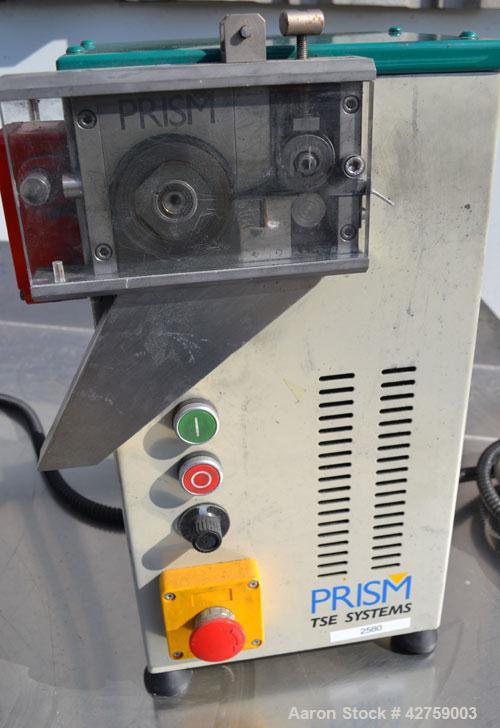 Used Prism Pelletizer. Approximately 3/4’’ wide x 2’’ diameter rotor. Includes a Prism stainless steel water bath, 4-3/4’’ wide x 39-1/2’’ long x 5-7/8’’ deep, and a Prism 3’’ wide air knife, driven ...