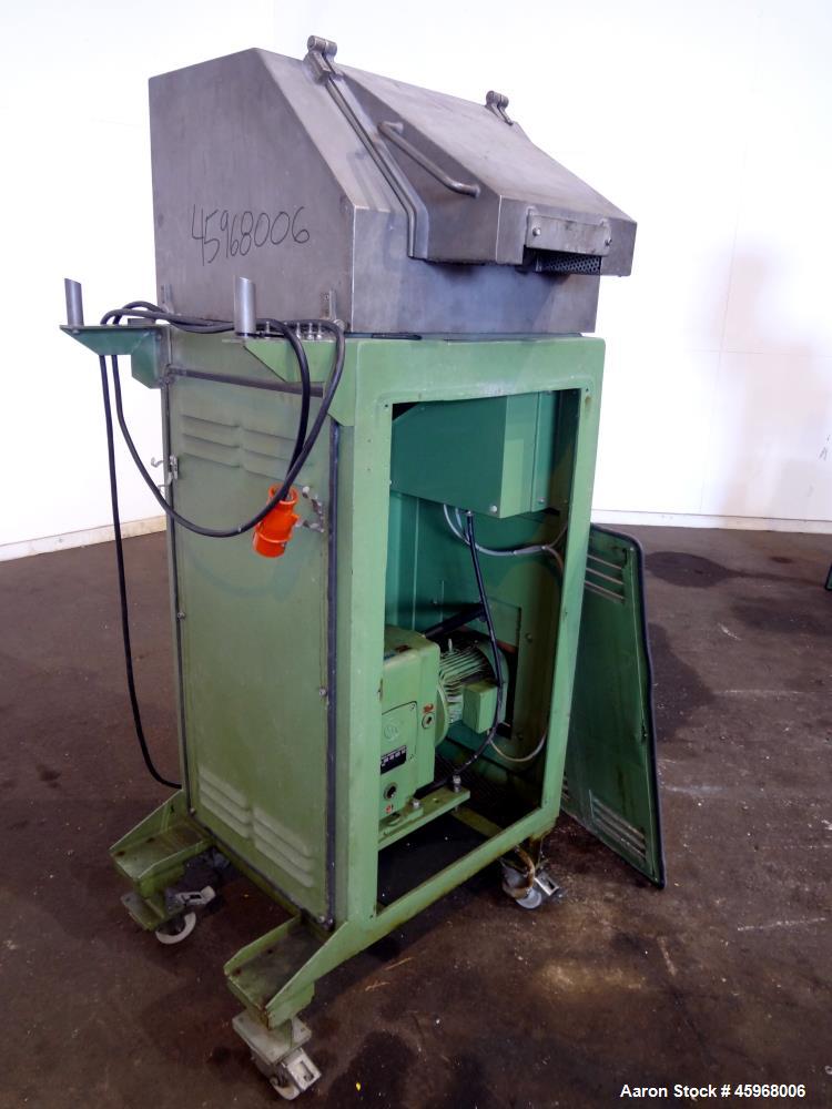 Used Automatik Strand Pellitizer, Model ASG 10. 4-1/4" wide rotor 434 stainless steel. Driven by approximate 3 hp (2.2kW), 3/50/220/380 volt, 1415 rpm motor. Top hinged cover with 4" wide feed openin...