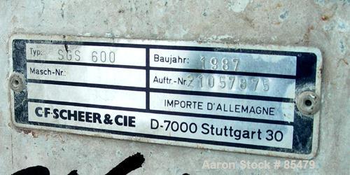 Used S. F. Scheer Strand Pelletizer, Model SGS600. 24" wide x approximately 8" diameter fixed knife rotor. (1) Rubber, (1) metal pull roll. Strand rating 150 at 1/8", speed 65-260 feet per minute. So...