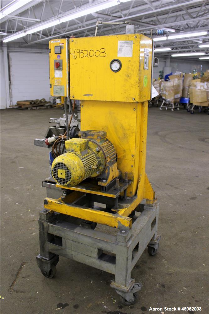 Used Scheer Pelletizer, Model SGS 100-E. 100mm (3.93") Wide x 200mm (7.87") diameter (32) fixed blade rotor. (1) Metal, (1) rubber pull rolls. Driven by a 2.2kw (2.94hp), 3/50/208/380 volt, 1415 rpm ...