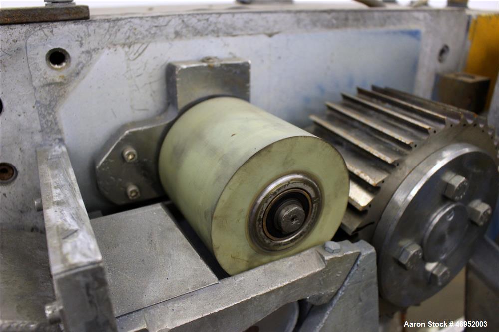 Used Scheer Pelletizer, Model SGS 100-E. 100mm (3.93") Wide x 200mm (7.87") diameter (32) fixed blade rotor. (1) Metal, (1) rubber pull rolls. Driven by a 2.2kw (2.94hp), 3/50/208/380 volt, 1415 rpm ...