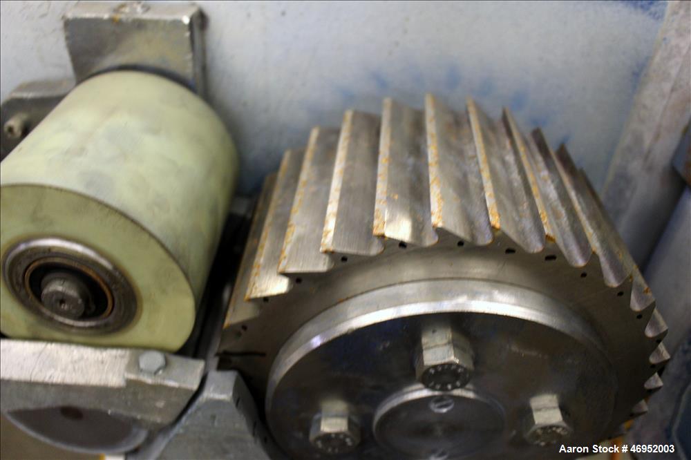 Used Scheer Pelletizer, Model SGS 100-E. 100mm (3.93") Wide x 200mm (7.87") diameter (32) fixed blade rotor. (1) Metal, (1) rubber pull rolls. Driven by a 2.2kw (2.94hp), 3/50/208/380 volt, 1415 rpm ...