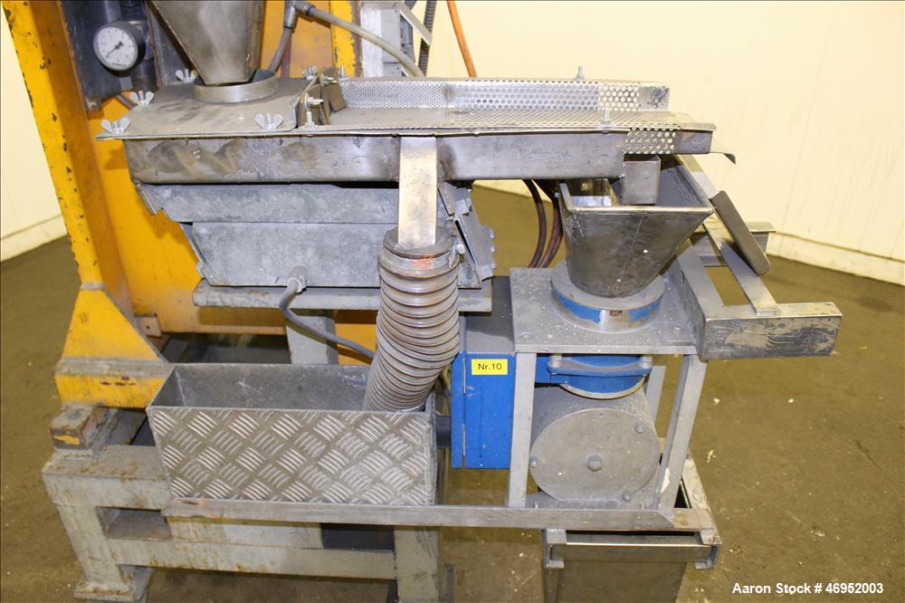 Used Scheer Pelletizer, Model SGS 100-E. 100mm (3.93") Wide x 200mm (7.87") diameter (32) fixed blade rotor. (1) Metal, (1) rubber pull rolls. Driven by a 2.2kw (2.94hp), 3/50/208/380 volt, 1415 rpm ...