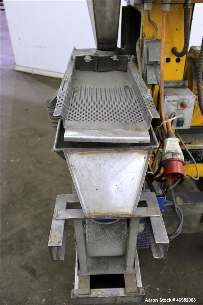 Used Scheer Pelletizer, Model SGS 100-E. 100mm (3.93") Wide x 200mm (7.87") diameter (32) fixed blade rotor. (1) Metal, (1) rubber pull rolls. Driven by a 2.2kw (2.94hp), 3/50/208/380 volt, 1415 rpm ...