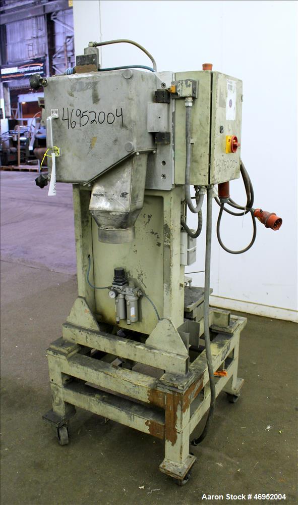 Used Scheer Pelletizer, Model SGS 100-E. 100mm (3.93") Wide x 200mm (7.87") diameter (32) fixed blade rotor. (1) Metal, (1) rubber pull rolls. Requires an approximate 2.2kw (2.94hp) motor. Approximat...