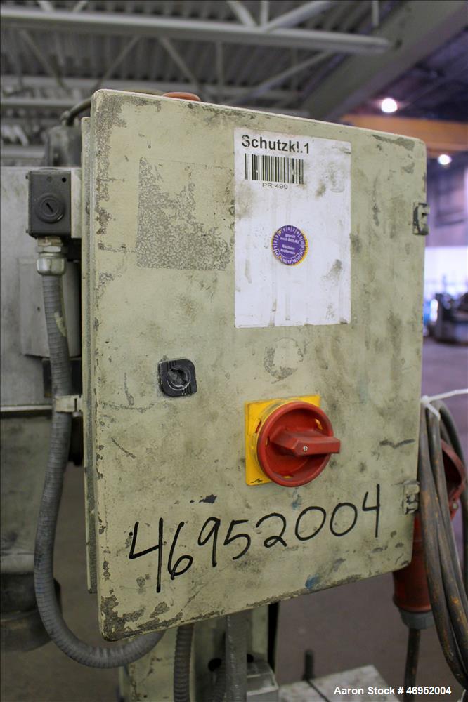 Used Scheer Pelletizer, Model SGS 100-E. 100mm (3.93") Wide x 200mm (7.87") diameter (32) fixed blade rotor. (1) Metal, (1) rubber pull rolls. Requires an approximate 2.2kw (2.94hp) motor. Approximat...