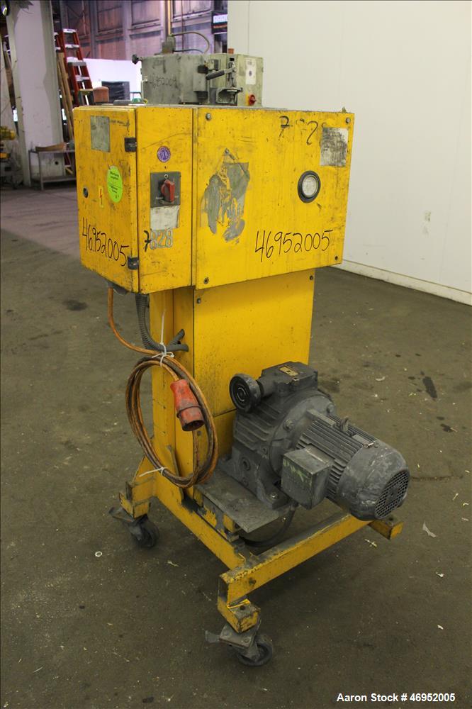 Used Scheer Pelletizer, Model SGS 100-E. 100mm (3.93") Wide x 200mm (7.87") diameter (32) fixed blade rotor. (1) Metal pull roll. Driven by a 2.2kw (2.94hp), 3/50/208/380 volt, 1415 rpm variable spee...