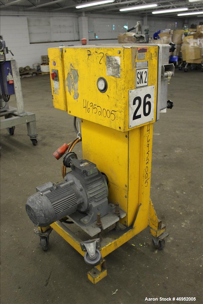 Used Scheer Pelletizer, Model SGS 100-E. 100mm (3.93") Wide x 200mm (7.87") diameter (32) fixed blade rotor. (1) Metal pull roll. Driven by a 2.2kw (2.94hp), 3/50/208/380 volt, 1415 rpm variable spee...