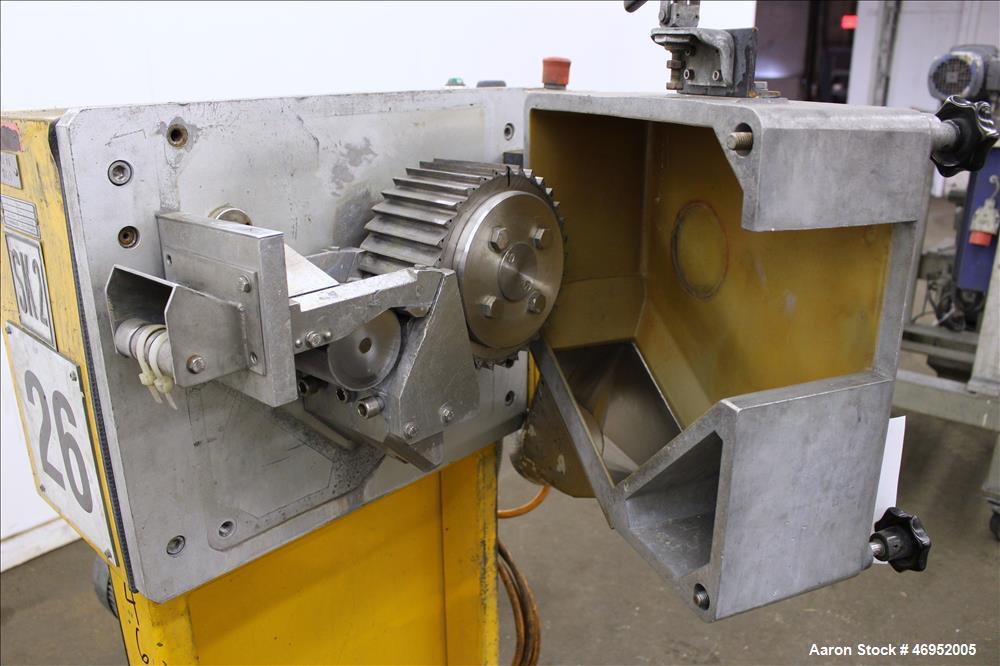 Used- Scheer Pelletizer, Model SGS 100-E. 100mm (3.93") Wide x 200mm (7.87") diameter (32) fixed blade rotor. (1) Metal pull...
