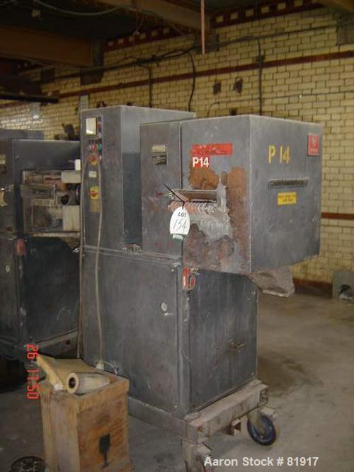 USED: C. F. Scheer pelletizer, model SGS200-EV. Approximate 7-3/4" diameter x 8" wide 32 blade helical rotor. (1) rubber, (1) metal pull roll. Driven by a 7.5 kw (10 hp) 3/50/415 volt motor. Mounted ...