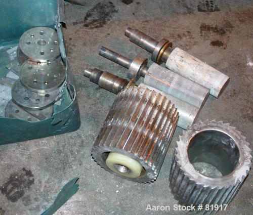 USED: C. F. Scheer pelletizer, model SGS200-EV. Approximate 7-3/4" diameter x 8" wide 32 blade helical rotor. (1) rubber, (1) metal pull roll. Driven by a 7.5 kw (10 hp) 3/50/415 volt motor. Mounted ...