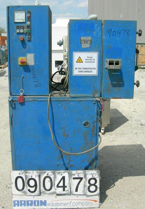Used C.F. Scheer Strand Pelletizer, Model SGS 100-EL. Approximately 8" diameter x 4" wide 32 blade helical rotor. (1) Rubber, (1) metal pull roll. Driven by a 4 KW (5.3 HP) 3/50/230/400 Volt, 1440 RP...