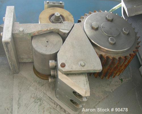 Used C.F. Scheer Strand Pelletizer, Model SGS 100-EL. Approximately 8" diameter x 4" wide 32 blade helical rotor. (1) Rubber, (1) metal pull roll. Driven by a 4 KW (5.3 HP) 3/50/230/400 Volt, 1440 RP...