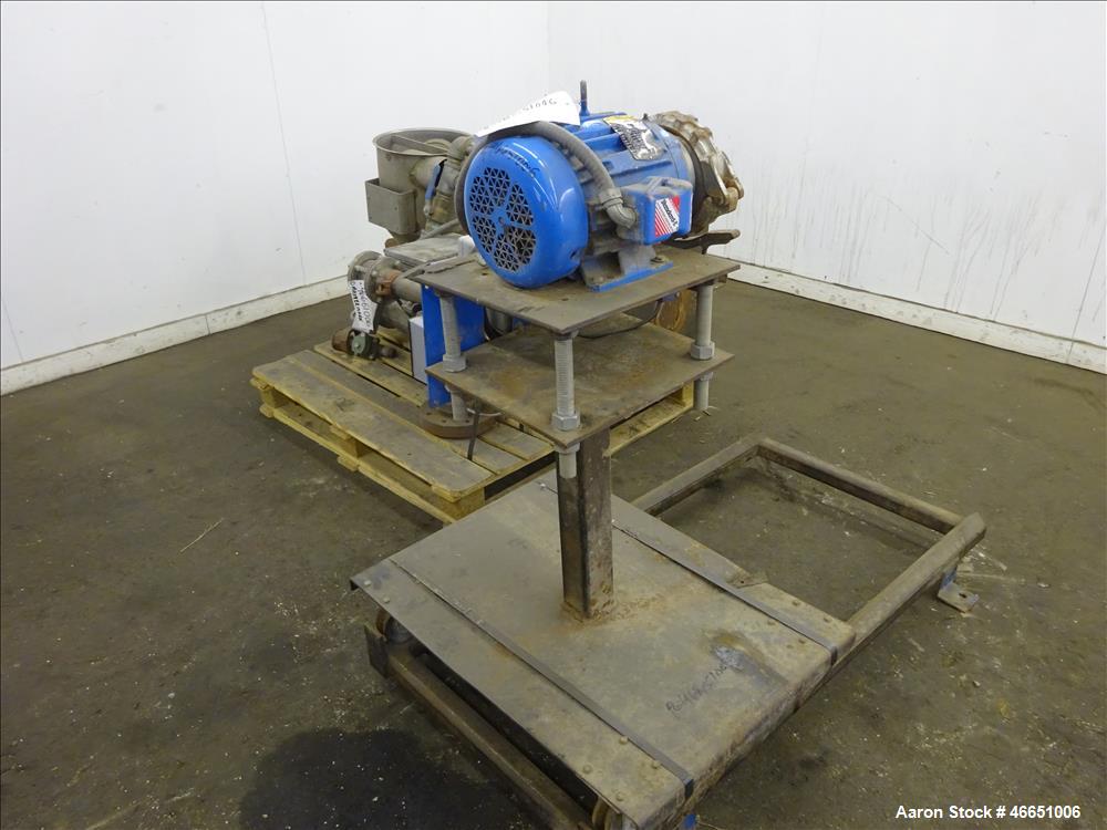 Used Underwater Pelletizing Head. No blades, driven by a 5hp, 3/60/230/460 volt, 3450 rpm motor. Mounted on a cart with wheels. Includes a water chamber, filter, hopper.