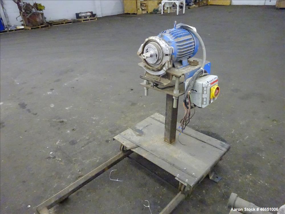 Used Underwater Pelletizing Head. No blades, driven by a 5hp, 3/60/230/460 volt, 3450 rpm motor. Mounted on a cart with wheels. Includes a water chamber, filter, hopper.