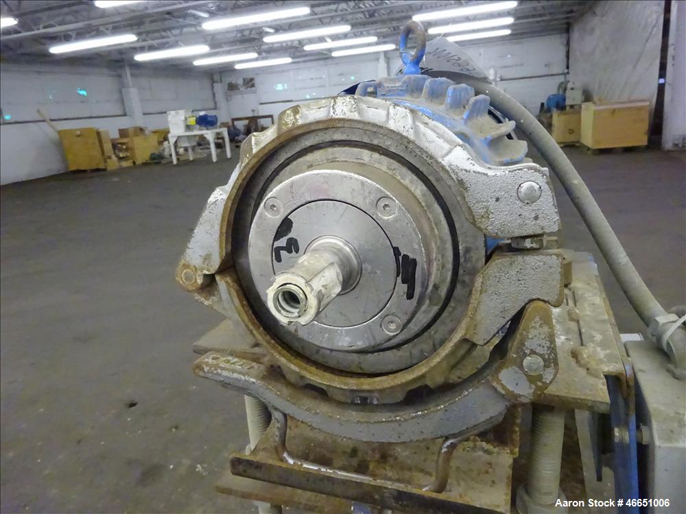 Used Underwater Pelletizing Head. No blades, driven by a 5hp, 3/60/230/460 volt, 3450 rpm motor. Mounted on a cart with wheels. Includes a water chamber, filter, hopper.