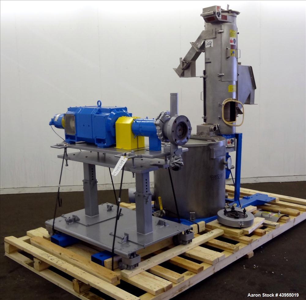 Used Gala Underwater Pelletizer, Model 6D MUP, Includes (24) hole die, Serial# 880224. Driven by a 5hp DC motor, mounted on a cart. (1) Gala spin dryer, model 8.2 BF, serial# 880224, driven by a 5hp ...