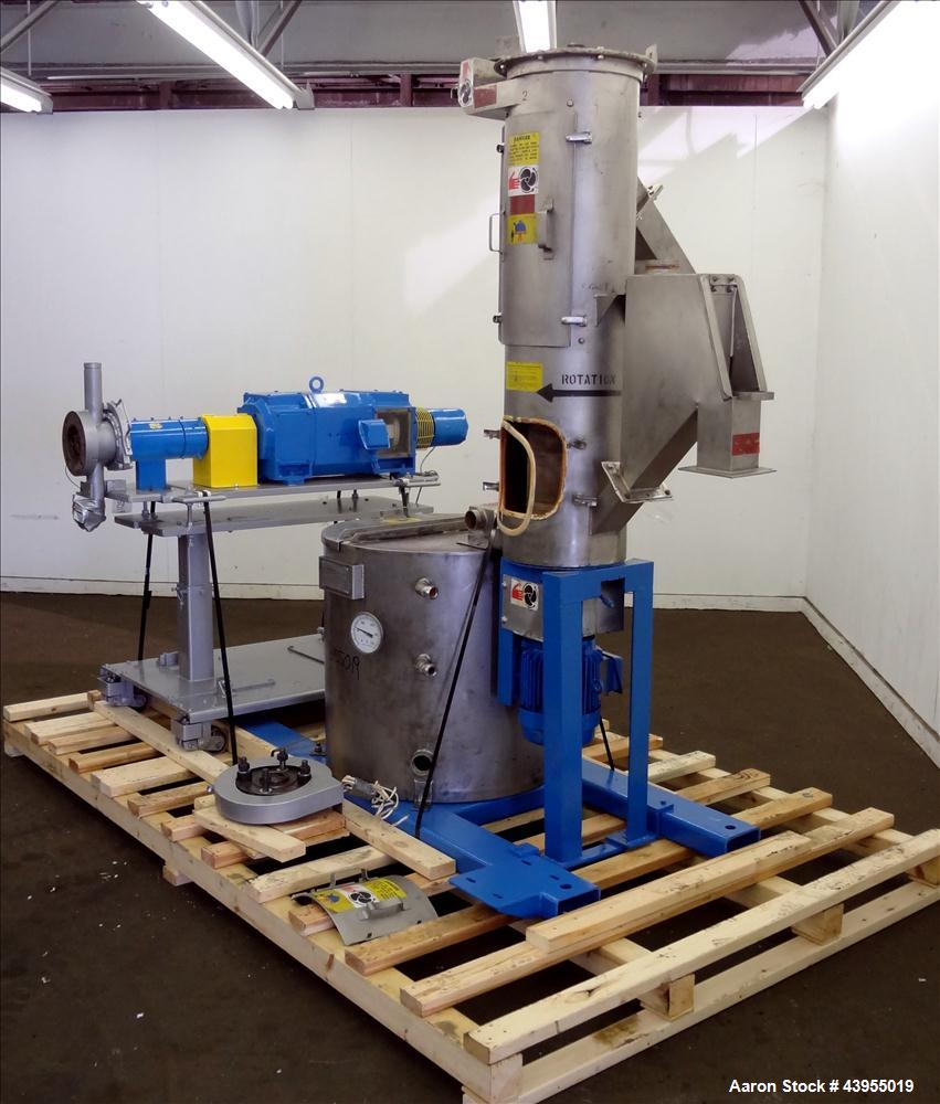 Used Gala Underwater Pelletizer, Model 6D MUP, Includes (24) hole die, Serial# 880224. Driven by a 5hp DC motor, mounted on a cart. (1) Gala spin dryer, model 8.2 BF, serial# 880224, driven by a 5hp ...