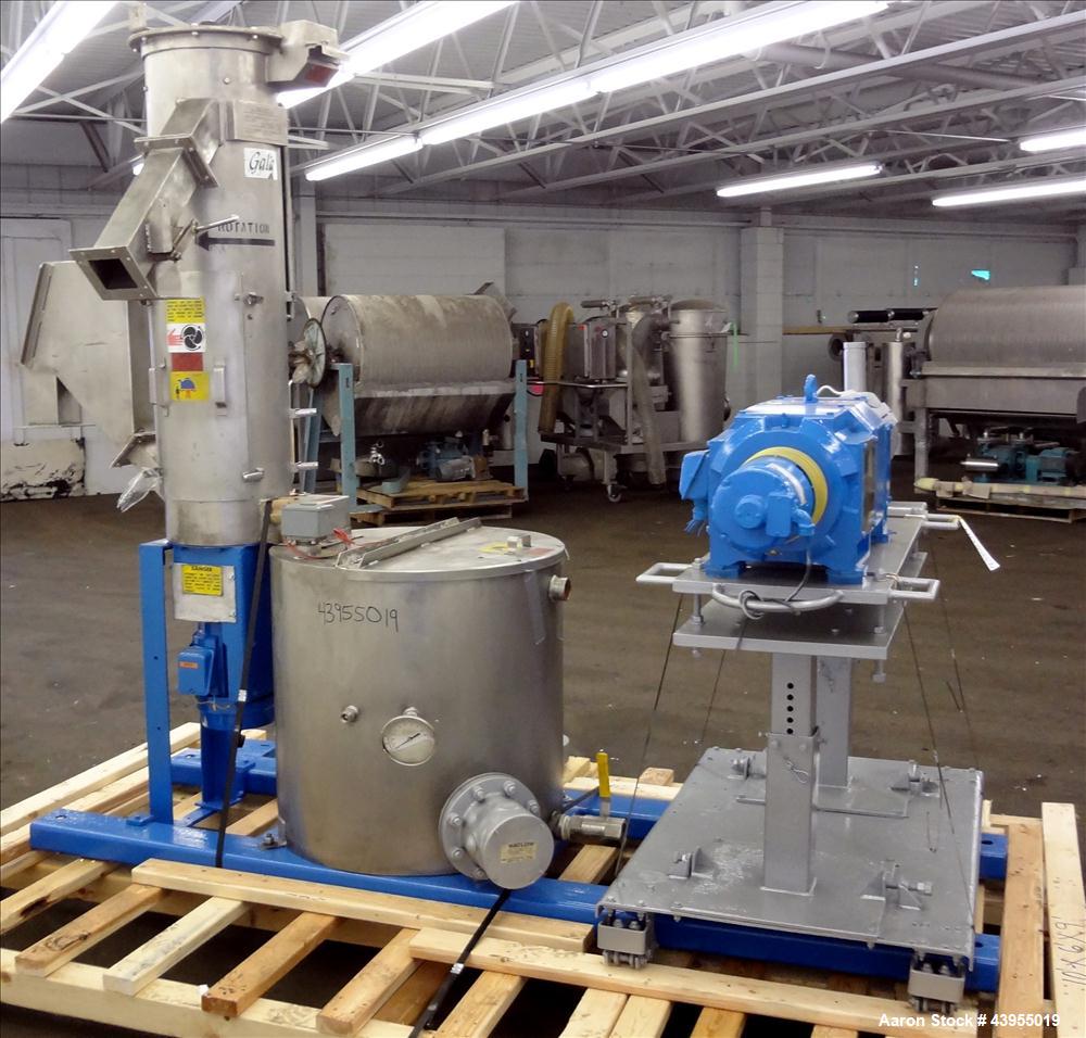 Used Gala Underwater Pelletizer, Model 6D MUP, Includes (24) hole die, Serial# 880224. Driven by a 5hp DC motor, mounted on a cart. (1) Gala spin dryer, model 8.2 BF, serial# 880224, driven by a 5hp ...