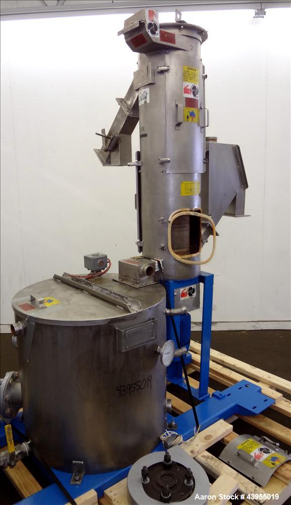 Used Gala Underwater Pelletizer, Model 6D MUP, Includes (24) hole die, Serial# 880224. Driven by a 5hp DC motor, mounted on a cart. (1) Gala spin dryer, model 8.2 BF, serial# 880224, driven by a 5hp ...