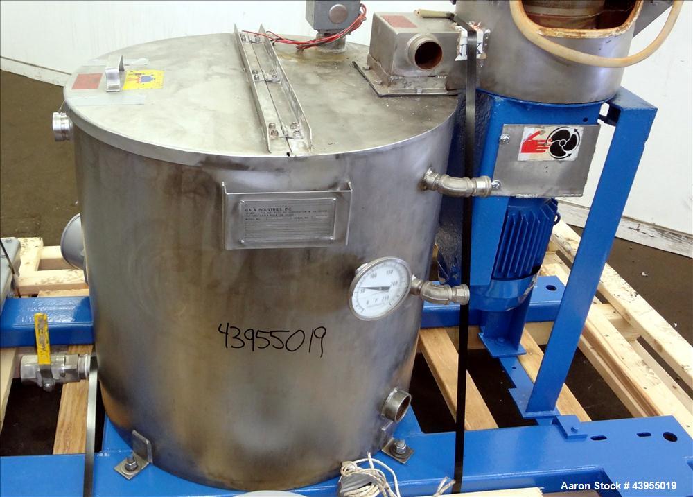 Used Gala Underwater Pelletizer, Model 6D MUP, Includes (24) hole die, Serial# 880224. Driven by a 5hp DC motor, mounted on a cart. (1) Gala spin dryer, model 8.2 BF, serial# 880224, driven by a 5hp ...