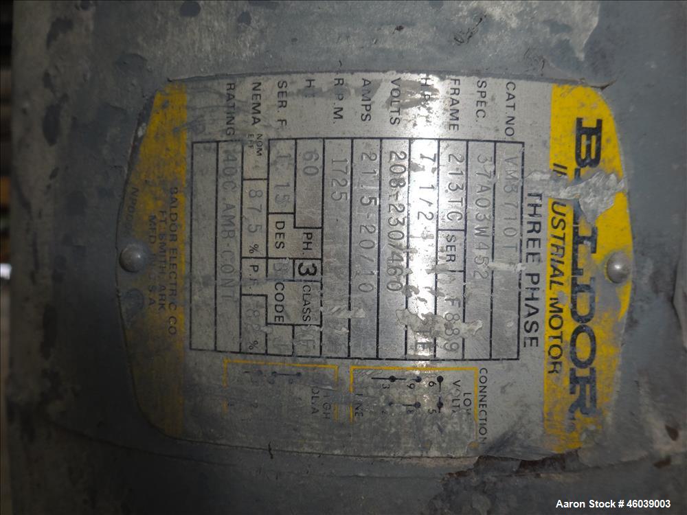 Used Beringer Underwater Pelletizer system consisting of: (1) Pelletizing head, no blades, driven by a 7.5hp, 3/60/208-230/460 volt, 1725 rpm motor, mounted on a stand. (1) Carter Day 304 stainless s...