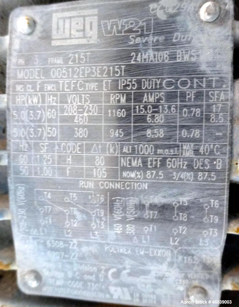 Used Beringer Underwater Pelletizer system consisting of: (1) Pelletizing head, no blades, driven by a 7.5hp, 3/60/208-230/460 volt, 1725 rpm motor, mounted on a stand. (1) Carter Day 304 stainless s...