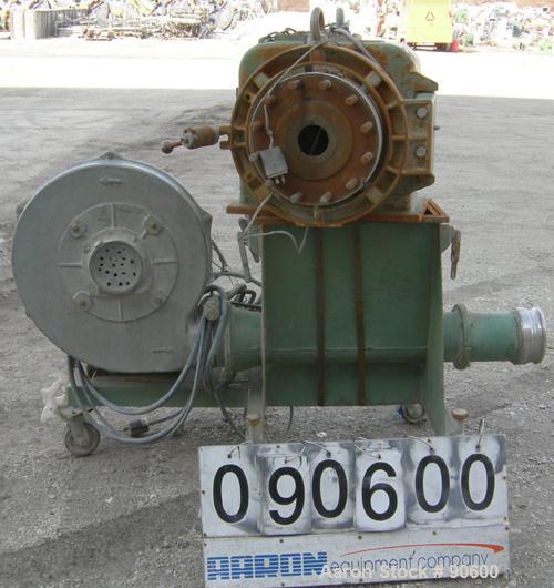USED: Cincinnati hot face pelletizer. Last used with a twin screw extruder. Approximate 2 hp pelletizer motor, no rotor or blades. Includes a bottom discharge hopper with a Cincinnati model PB18 alum...