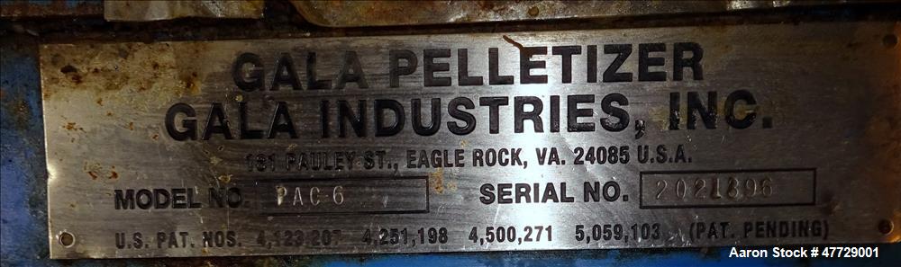Used Gala Underwater Pelletizing System, Model PA06.