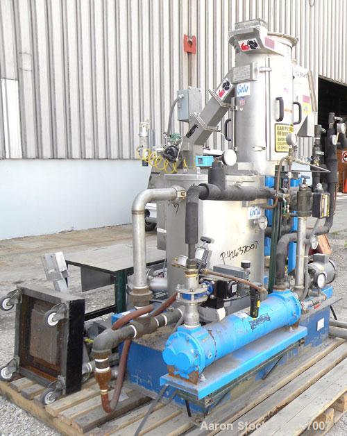 Used Gala Underwater Pelletizing System Consisting Of: (1) Gala cutting head, model 6D, mounted on a stand, driven by a 5hp, 3/60/230/460 volt, 3455 rpm motor, no blades. (1) Gala water tank, model 4...