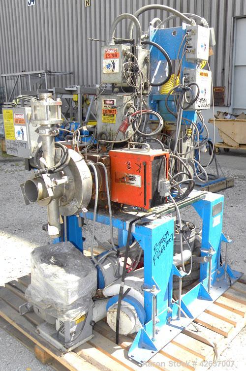 Used Gala Underwater Pelletizing System Consisting Of: (1) Gala cutting head, model 6D, mounted on a stand, driven by a 5hp, 3/60/230/460 volt, 3455 rpm motor, no blades. (1) Gala water tank, model 4...