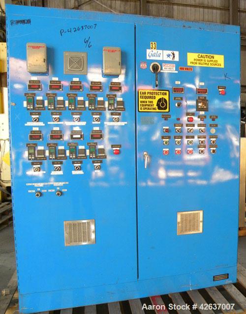 Used Gala Underwater Pelletizing System Consisting Of: (1) Gala cutting head, model 6D, mounted on a stand, driven by a 5hp, 3/60/230/460 volt, 3455 rpm motor, no blades. (1) Gala water tank, model 4...