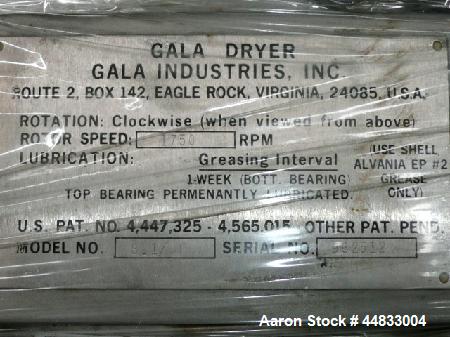 Used Gala #6 Underwater Pelletizing System Consisting Of: (1) Underwater pelletizing head, water tempering system with 40 gallons per minute capability, and a Gala spin dryer. Previously used reclaim...