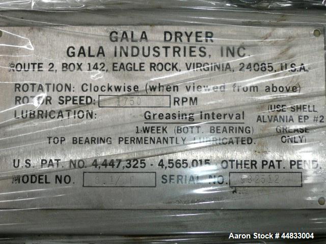 Used Gala #6 Underwater Pelletizing System Consisting Of: (1) Underwater pelletizing head, water tempering system with 40 gallons per minute capability, and a Gala spin dryer. Previously used reclaim...