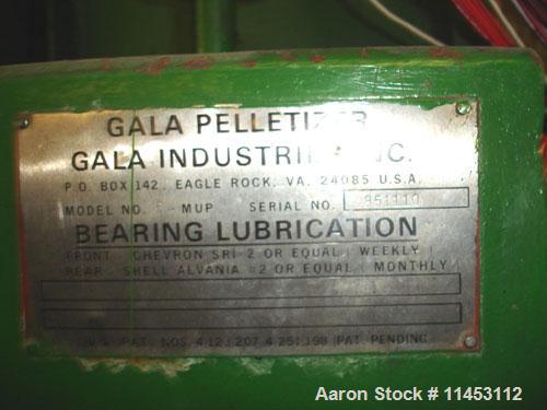 Used Gala Underwater Pelletizer, model MUP 6. With Gala tempered water system, model TWS 80, with centrifugal spin dryer, model 8.2BF, with controls.