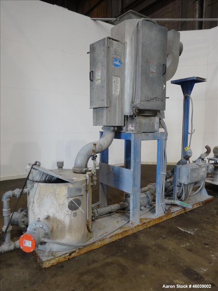 Used Gala Underwater Pelletizing System Consisting Of: (1) Gala cutting head, model 6D, serial# 972498. Includes blades, and stand. Driven by a 5hp, 3/60/230/460 volt, 3455 rpm motor. (1) Gala water ...