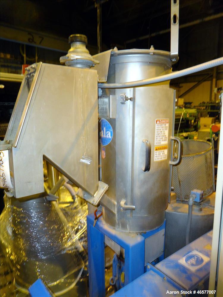 Used (1) Gala pelletizer model SLC 6, driven by a 4 kw 230-460 volt, 3450 rpm motor, serial number 982439 (1) Gala spin dryer model 8.1BF, approximate 8" diameter x 26" chamber driven by a 3 hp, 208-...
