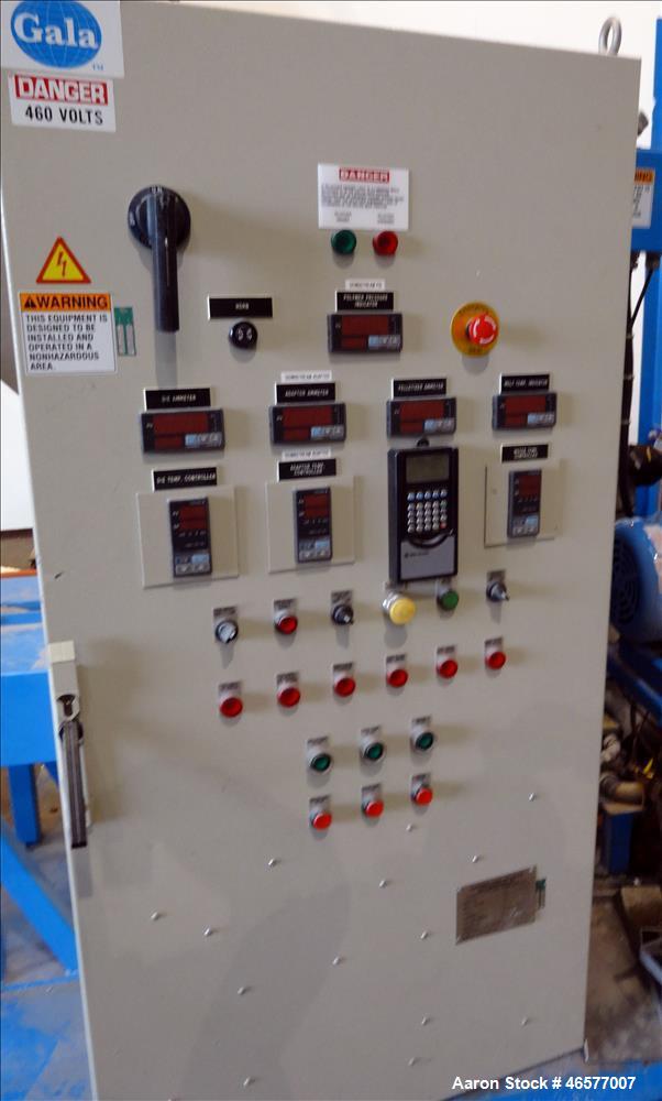 Used (1) Gala pelletizer model SLC 6, driven by a 4 kw 230-460 volt, 3450 rpm motor, serial number 982439 (1) Gala spin dryer model 8.1BF, approximate 8" diameter x 26" chamber driven by a 3 hp, 208-...