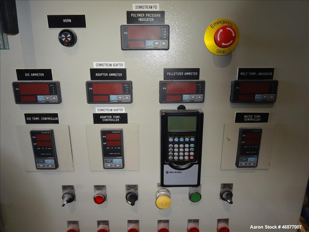 Used (1) Gala pelletizer model SLC 6, driven by a 4 kw 230-460 volt, 3450 rpm motor, serial number 982439 (1) Gala spin dryer model 8.1BF, approximate 8" diameter x 26" chamber driven by a 3 hp, 208-...