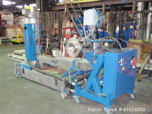 Used Xaloy Water Ring Pelletizer, Model WRP-12I 12V. Consisting of: 2 hp, 230/460 volt die face cutter with VFD controller, water ring adapter, stainless steel dewatering screen, 3 hp 230/460 volt sp...