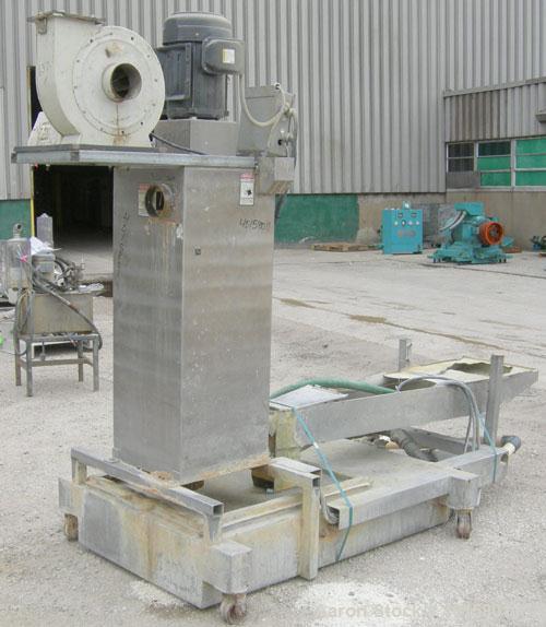 Used Beringer water ring pelletizer, model WRP12V. (1) cutting head driven by a 2 hp motor, no blade; (1) 3 hp spin dryer; (1) blower; (1) water slide with holding tank and pump, and (1) control pane...