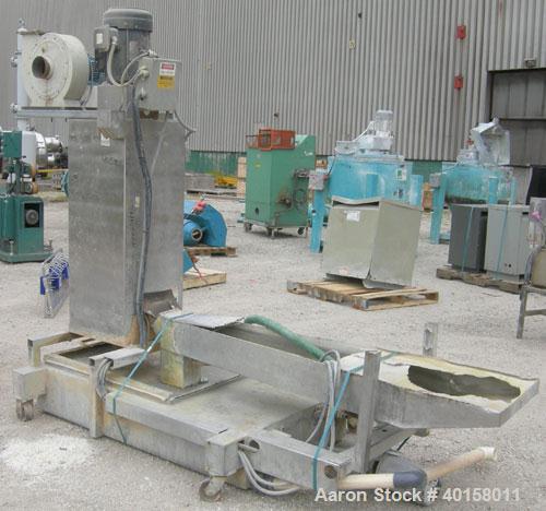 Used Beringer water ring pelletizer, model WRP12V. (1) cutting head driven by a 2 hp motor, no blade; (1) 3 hp spin dryer; (1) blower; (1) water slide with holding tank and pump, and (1) control pane...