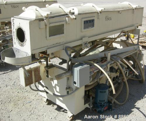 USED: Conair/Gatto vacuum sizing tank, model DPC-105C-8-2, 304 stainless steel, 12" wide x 12" deep x 8' long. (2) Section with plastic covers. Includes holding tank and centrifugal pump. Mounted on ...