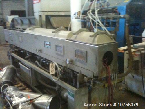Used Conair Jetro/Gatto Model DPC1070-14-3 Vacuum Sizer Tank. Right to left operation. 230/3/60, 9.75 maximum amps, 2 hp water and vacuum pumps, 72" long Section One, 72" long Section Two, and 24" lo...