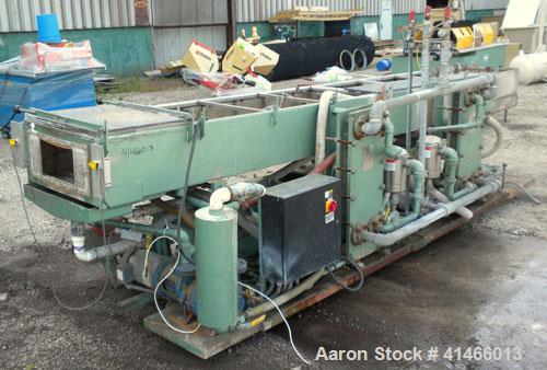 Used Conair Metaplast Vacuum Sizing Tank, Model MVS3-14-SP L-R, 304 stainless steel. 28" wide x 12" deep x 164" long. No top covers. Includes holding tank, heat exchanger, centrifugal pumps, vacuum p...