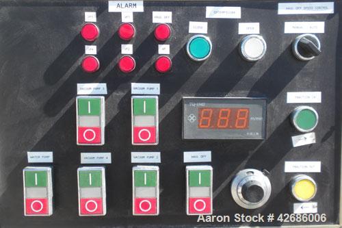 Used Crown Vacuum Calibrating Table, Model CMZDY. Stainless steel pan 24" wide x 231" long x approximately 3-3/4" deep. 2. The dies are connected with aluminum alloy “T” guiding rails and bolts. Incl...
