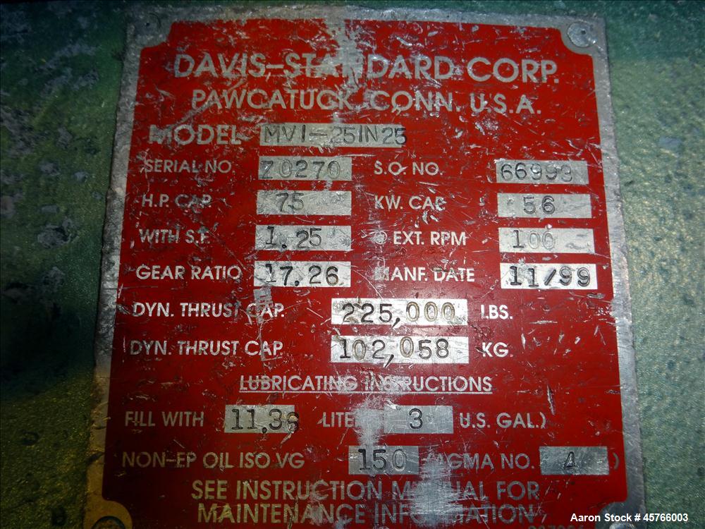 Used Davis Standard 2-1/2" Single Screw Thermatic Extruder